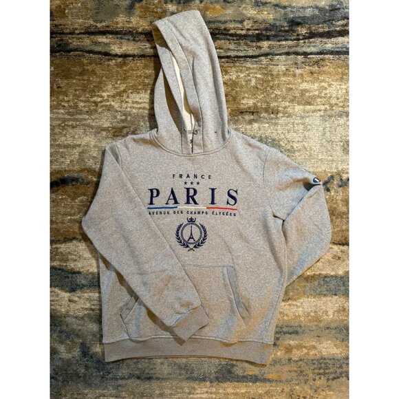 Paris Glam Hoodie – Grey Sherpa Lined Pullover Sweatshirt – Champs Élysées Embro - Picture 1 of 5